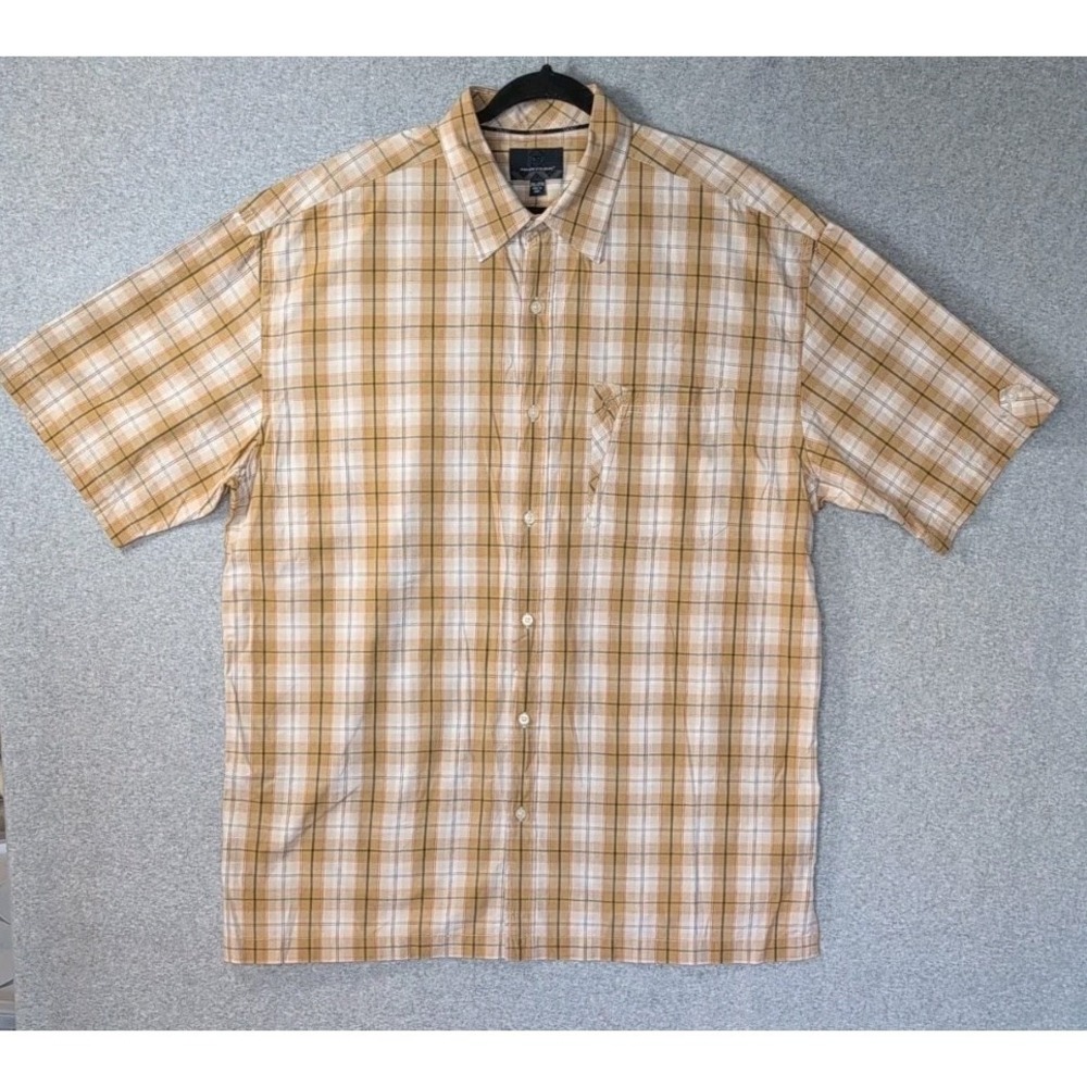 Phat Farm Shirt Mens 2XL Beige Plaid Button Up Short Sleeve Streetwear Hip Hop